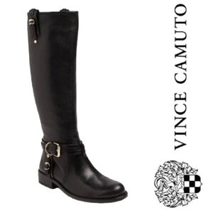 Vince Camuto Kabo Black Pebbled Leather Riding Boots